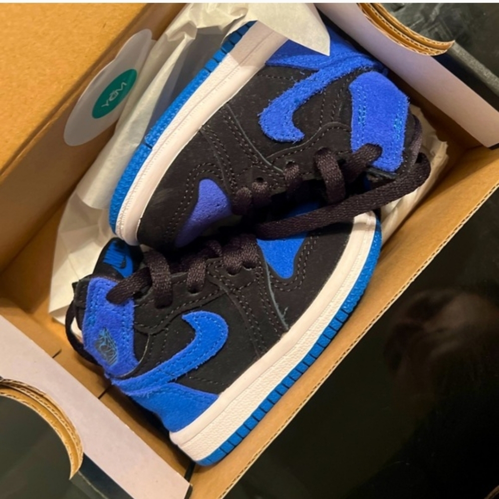 Black and Royal Blue High-Top Infant Sneakers